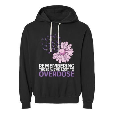 Overdose Awareness Purple Ribbon Drug Addiction Sunflower Garment-Dyed Fleece Hoodie