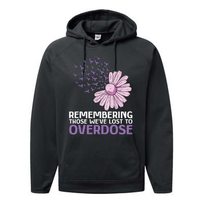 Overdose Awareness Purple Ribbon Drug Addiction Sunflower Performance Fleece Hoodie