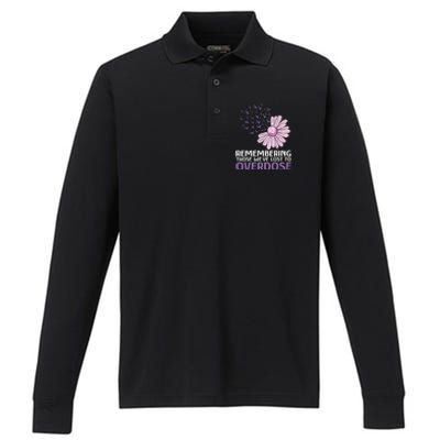 Overdose Awareness Purple Ribbon Drug Addiction Sunflower Performance Long Sleeve Polo