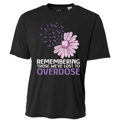 Overdose Awareness Purple Ribbon Drug Addiction Sunflower Cooling Performance Crew T-Shirt