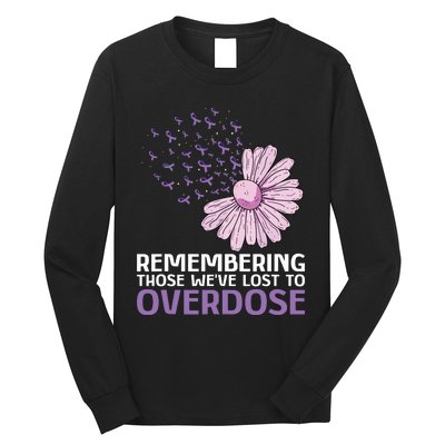 Overdose Awareness Purple Ribbon Drug Addiction Sunflower Long Sleeve Shirt