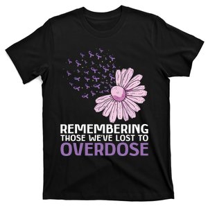 Overdose Awareness Purple Ribbon Drug Addiction Sunflower T-Shirt