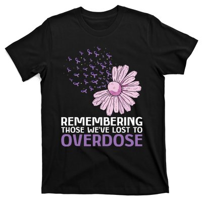 Overdose Awareness Purple Ribbon Drug Addiction Sunflower T-Shirt