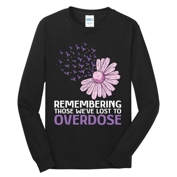 Overdose Awareness Purple Ribbon Drug Addiction Sunflower Tall Long Sleeve T-Shirt