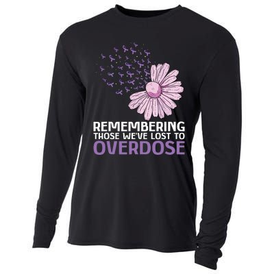 Overdose Awareness Purple Ribbon Drug Addiction Sunflower Cooling Performance Long Sleeve Crew