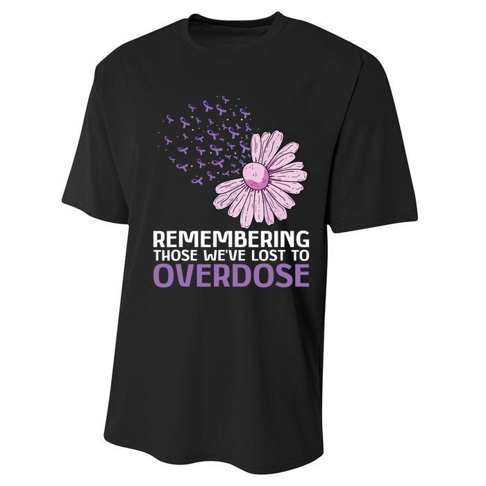 Overdose Awareness Purple Ribbon Drug Addiction Sunflower Performance Sprint T-Shirt