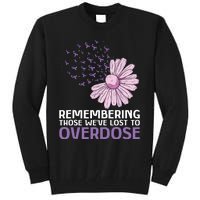 Overdose Awareness Purple Ribbon Drug Addiction Sunflower Tall Sweatshirt