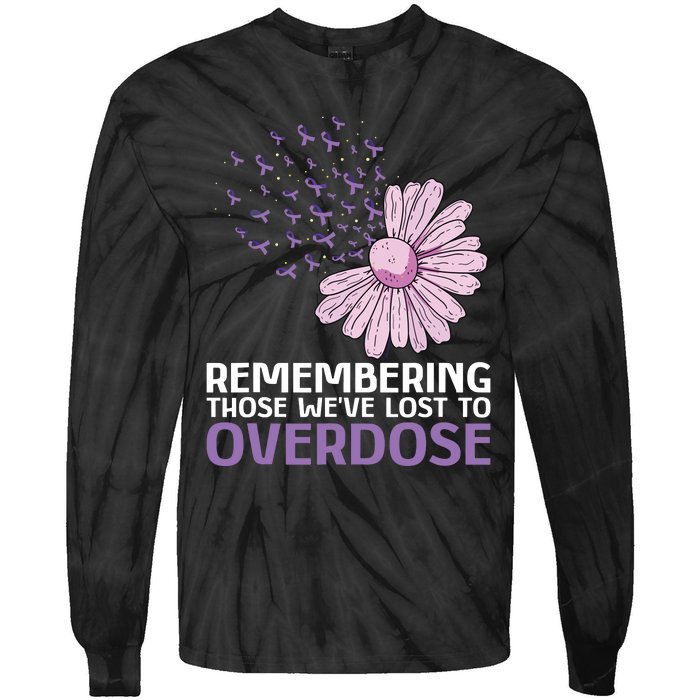 Overdose Awareness Purple Ribbon Drug Addiction Sunflower Tie-Dye Long Sleeve Shirt