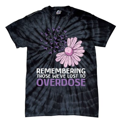 Overdose Awareness Purple Ribbon Drug Addiction Sunflower Tie-Dye T-Shirt