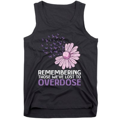 Overdose Awareness Purple Ribbon Drug Addiction Sunflower Tank Top