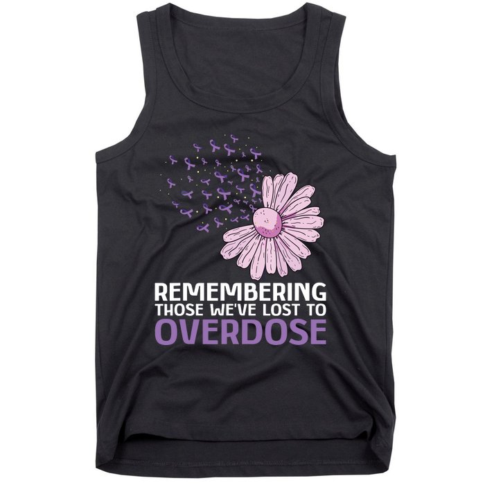 Overdose Awareness Purple Ribbon Drug Addiction Sunflower Tank Top