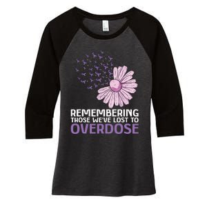 Overdose Awareness Purple Ribbon Drug Addiction Sunflower Women's Tri-Blend 3/4-Sleeve Raglan Shirt