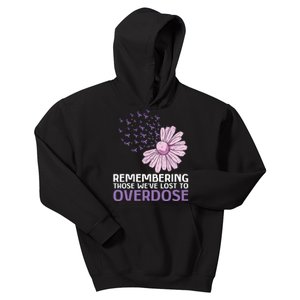 Overdose Awareness Purple Ribbon Drug Addiction Sunflower Kids Hoodie