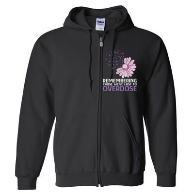 Overdose Awareness Purple Ribbon Drug Addiction Sunflower Full Zip Hoodie