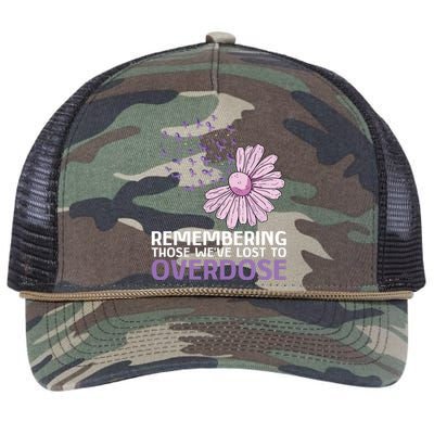 Overdose Awareness Purple Ribbon Drug Addiction Sunflower Retro Rope Trucker Hat Cap