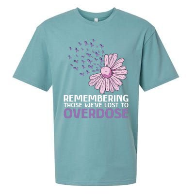 Overdose Awareness Purple Ribbon Drug Addiction Sunflower Sueded Cloud Jersey T-Shirt