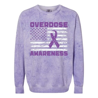 Overdose Awareness Purple Ribbon Drug Addiction Colorblast Crewneck Sweatshirt