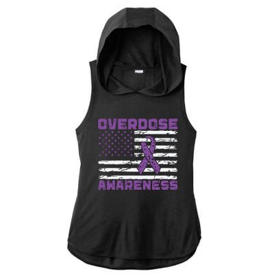 Overdose Awareness Purple Ribbon Drug Addiction Ladies PosiCharge Tri-Blend Wicking Draft Hoodie Tank