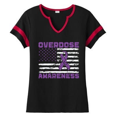 Overdose Awareness Purple Ribbon Drug Addiction Ladies Halftime Notch Neck Tee