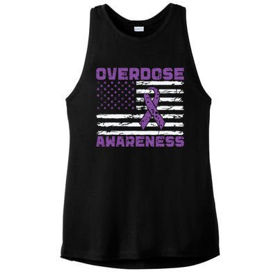 Overdose Awareness Purple Ribbon Drug Addiction Ladies PosiCharge Tri-Blend Wicking Tank