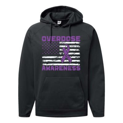 Overdose Awareness Purple Ribbon Drug Addiction Performance Fleece Hoodie