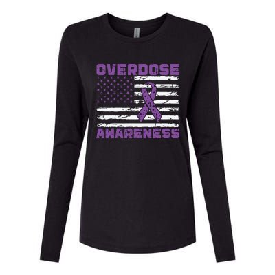 Overdose Awareness Purple Ribbon Drug Addiction Womens Cotton Relaxed Long Sleeve T-Shirt