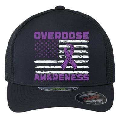 Overdose Awareness Purple Ribbon Drug Addiction Flexfit Unipanel Trucker Cap