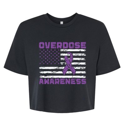 Overdose Awareness Purple Ribbon Drug Addiction Bella+Canvas Jersey Crop Tee