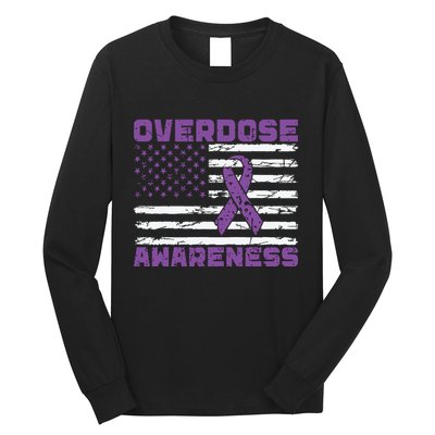 Overdose Awareness Purple Ribbon Drug Addiction Long Sleeve Shirt