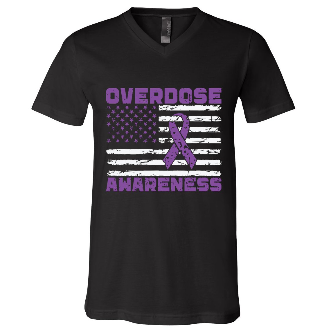 Overdose Awareness Purple Ribbon Drug Addiction V-Neck T-Shirt