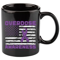 Overdose Awareness Purple Ribbon Drug Addiction 11oz C Handle Ceramic Mug