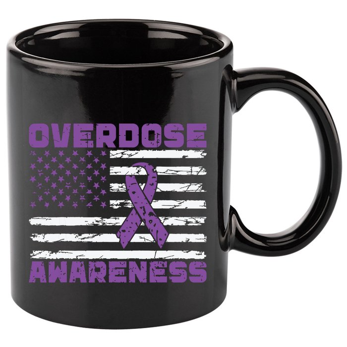 Overdose Awareness Purple Ribbon Drug Addiction 11oz C Handle Ceramic Mug
