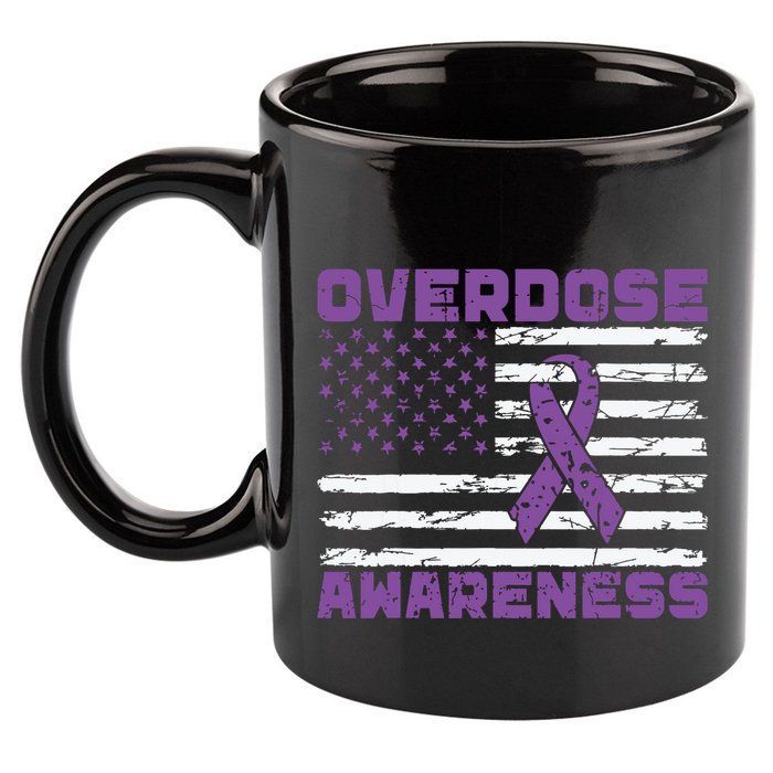 Overdose Awareness Purple Ribbon Drug Addiction 11oz C Handle Ceramic Mug