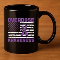 Overdose Awareness Purple Ribbon Drug Addiction 11oz C Handle Ceramic Mug