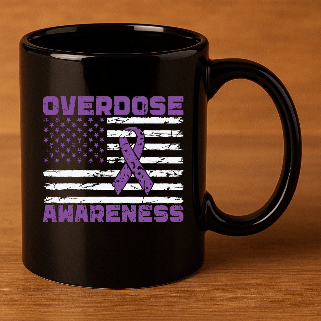 Overdose Awareness Purple Ribbon Drug Addiction 11oz C Handle Ceramic Mug