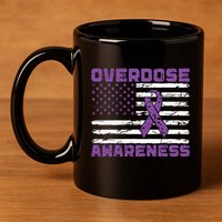 Overdose Awareness Purple Ribbon Drug Addiction 11oz C Handle Ceramic Mug