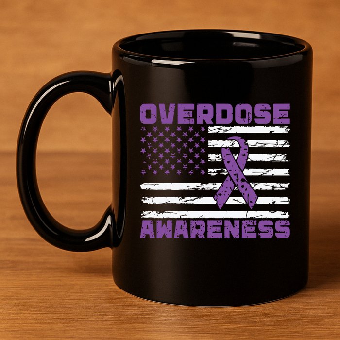 Overdose Awareness Purple Ribbon Drug Addiction 11oz C Handle Ceramic Mug
