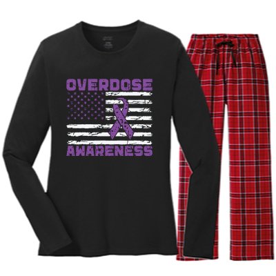 Overdose Awareness Purple Ribbon Drug Addiction Women's Long Sleeve Flannel Pajama Set 