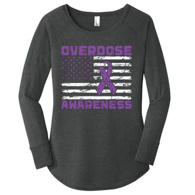 Overdose Awareness Purple Ribbon Drug Addiction Women's Perfect Tri Tunic Long Sleeve Shirt