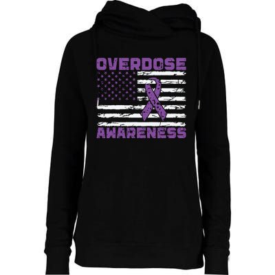 Overdose Awareness Purple Ribbon Drug Addiction Womens Funnel Neck Pullover Hood