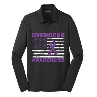 Overdose Awareness Purple Ribbon Drug Addiction Silk Touch Performance Long Sleeve Polo