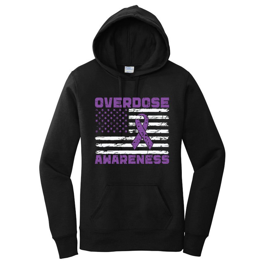 Overdose Awareness Purple Ribbon Drug Addiction Women's Pullover Hoodie
