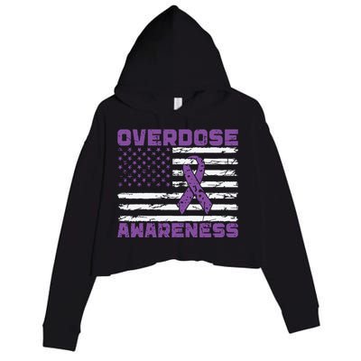 Overdose Awareness Purple Ribbon Drug Addiction Crop Fleece Hoodie