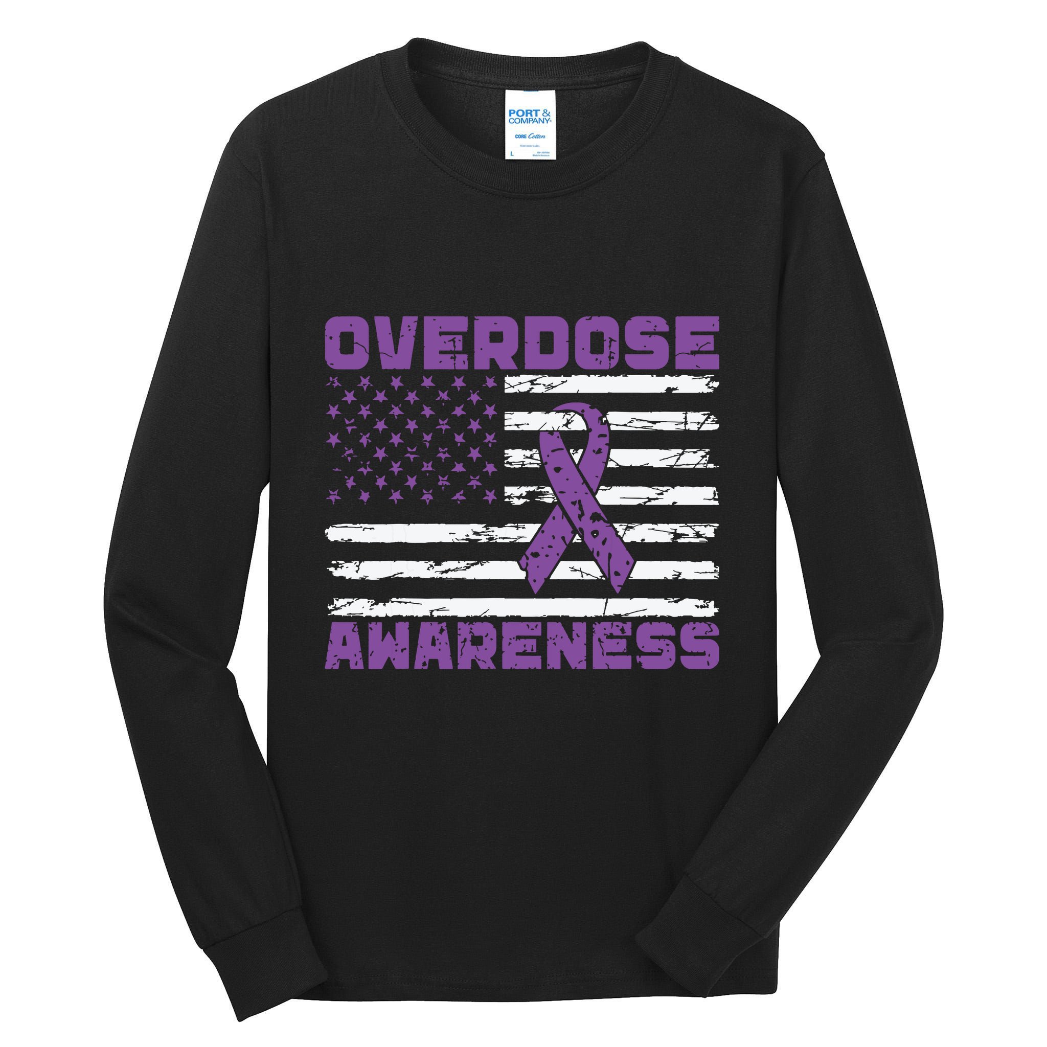 Overdose Awareness Purple Ribbon Drug Addiction Tall Long Sleeve T-Shirt