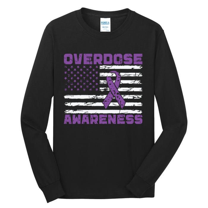 Overdose Awareness Purple Ribbon Drug Addiction Tall Long Sleeve T-Shirt