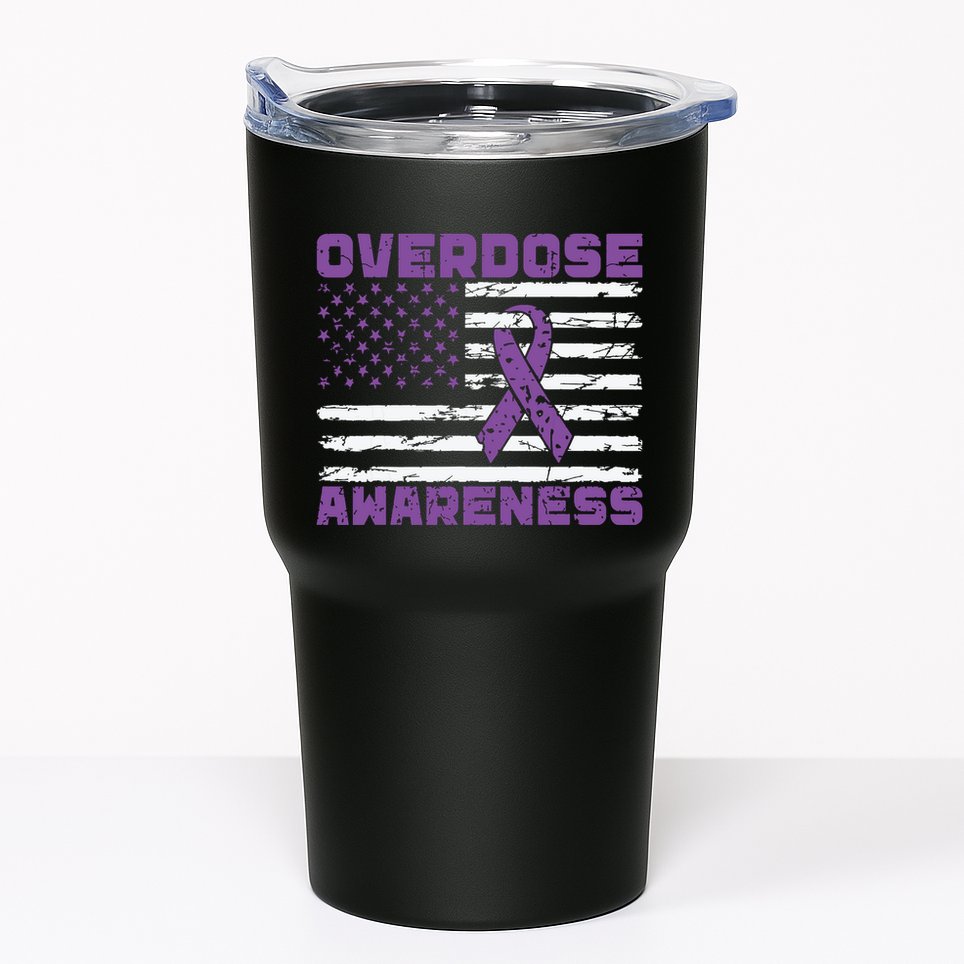 Overdose Awareness Purple Ribbon Drug Addiction Tumbler