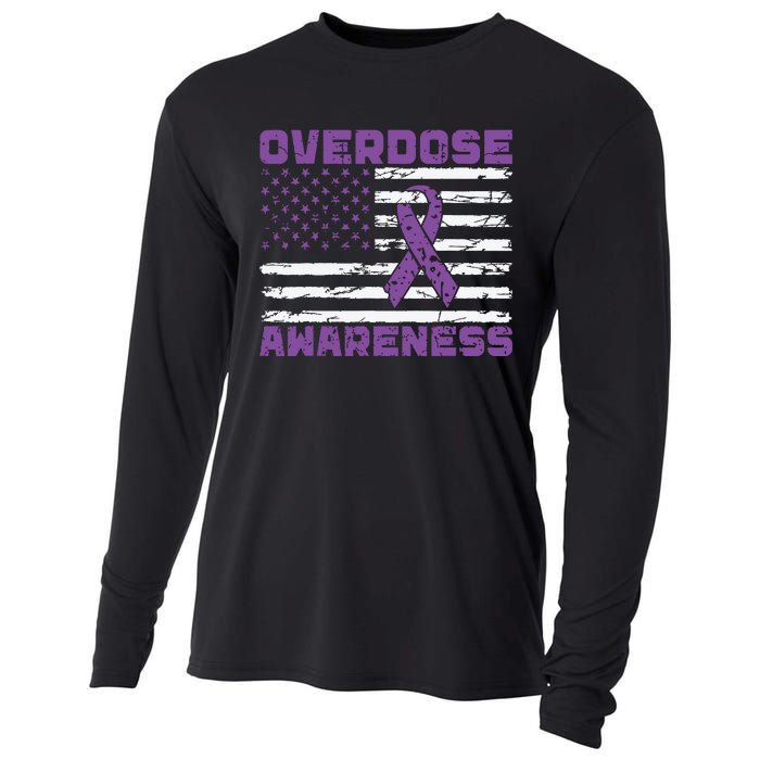 Overdose Awareness Purple Ribbon Drug Addiction Cooling Performance Long Sleeve Crew