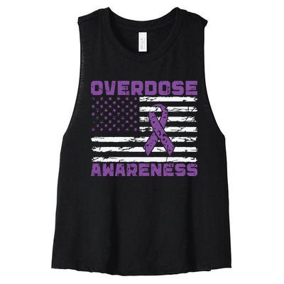 Overdose Awareness Purple Ribbon Drug Addiction Women's Racerback Cropped Tank