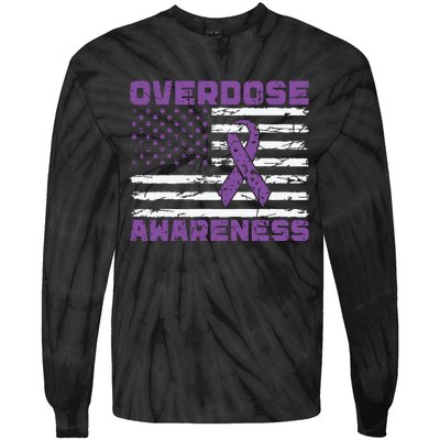 Overdose Awareness Purple Ribbon Drug Addiction Tie-Dye Long Sleeve Shirt