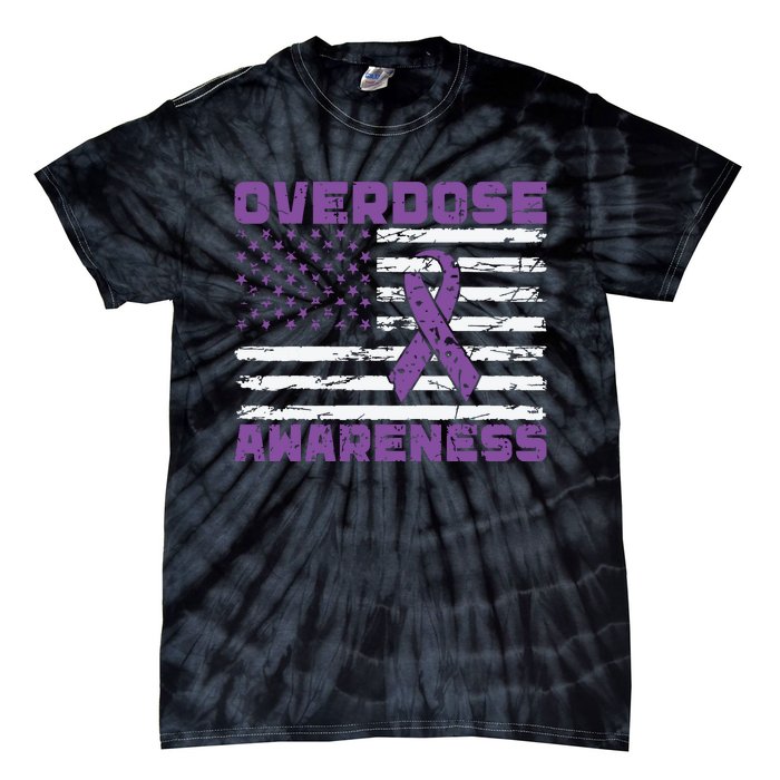 Overdose Awareness Purple Ribbon Drug Addiction Tie-Dye T-Shirt